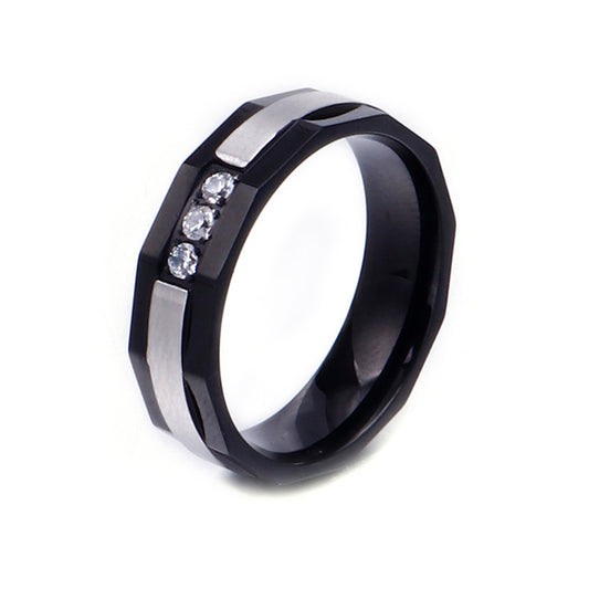 Versatile Two-Tone Zircon Titanium Steel Ring for Couples - Wholesale Stainless Steel Jewelry for Men