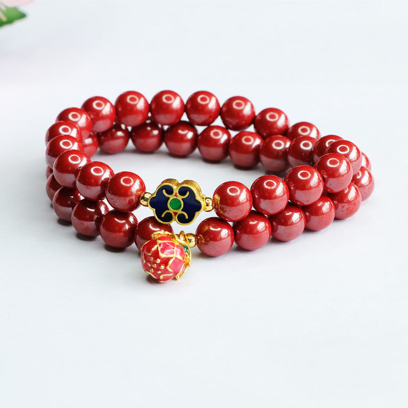 Emperor's Blessing Cinnabar Lotus Sterling Silver Bracelet