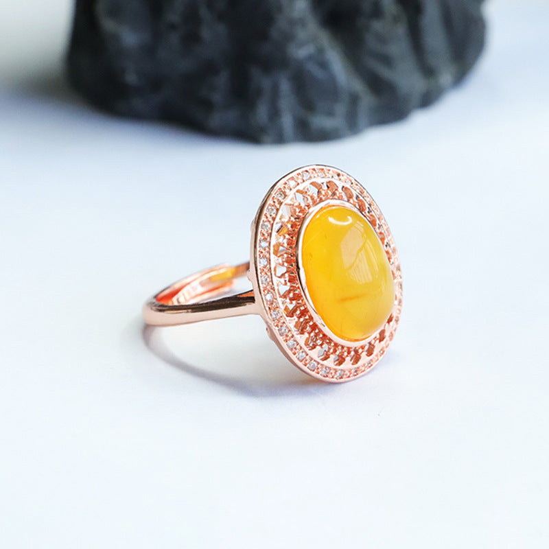 Amber Honey Wax Hollow Ring crafted from Beeswax Amber in Sterling Silver