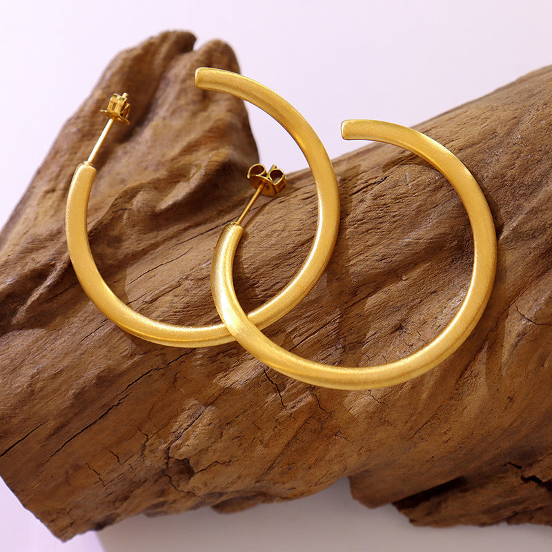 Vintage Gold Plated C-shaped Earrings with Exaggerated Circle Design - Wholesale Jewelry