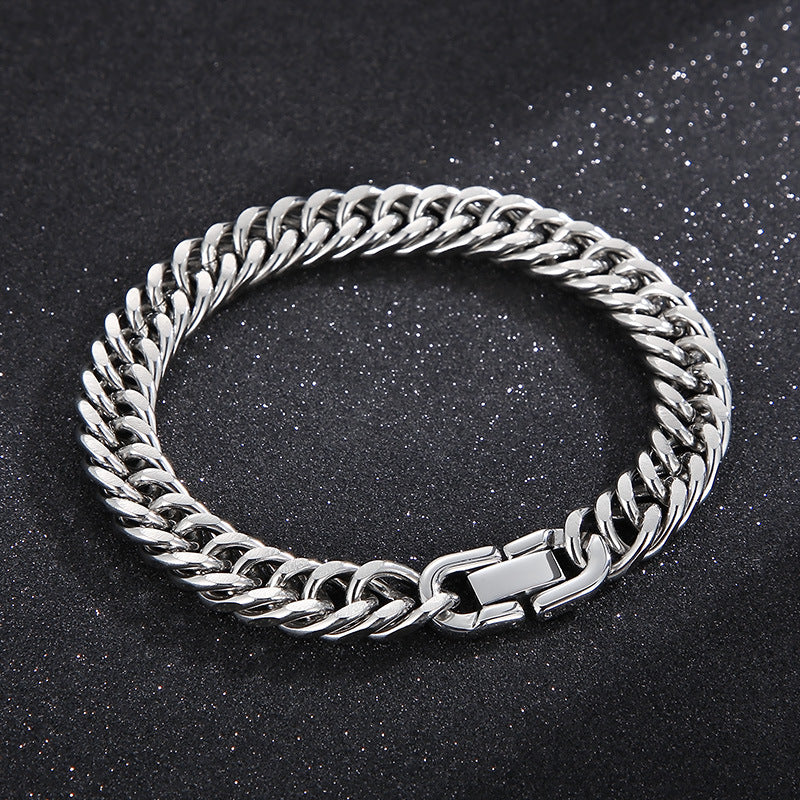 Customized Punk Stainless Steel Four-Sided Grind Bracelet with Trendy Men's Necklace Buckle Whip Chain