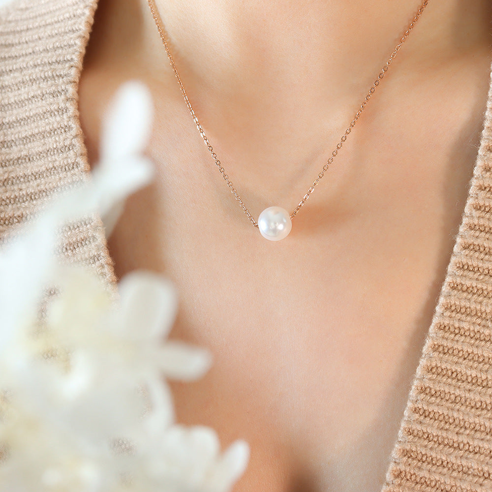 Golden Collarbone Chain Necklace with Imitation Pearl Pendant