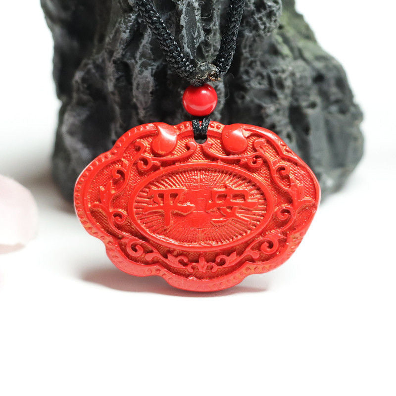 Red Sand Ping An Blessing Brand Cinnabar Stone Pendant