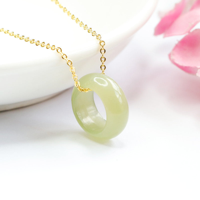 S925 Silver Jade Safety Ring with Hotan Jade Pendant