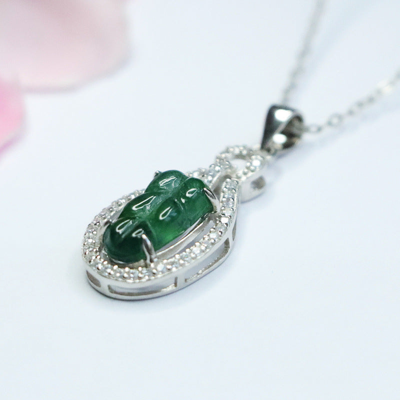 Green Leaf Jade Necklace with Sterling Silver Pendant