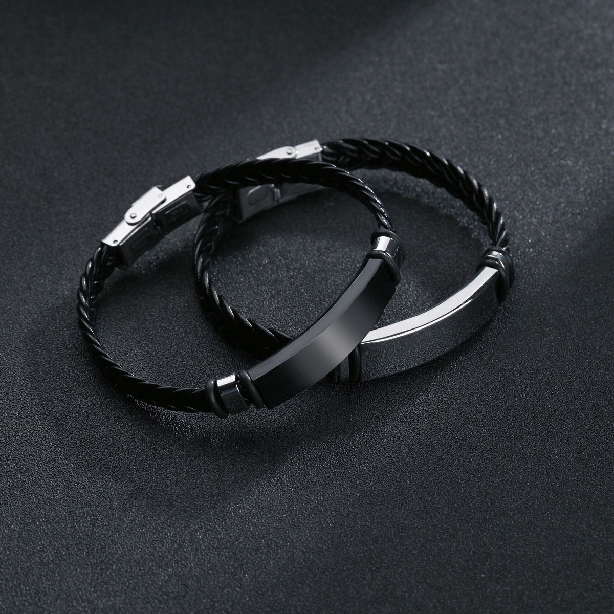 European Style Men's Stainless Steel Braided Leather Bracelet