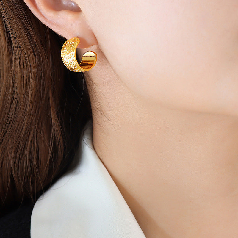 Retro Brass Embossed Earrings - Cold Style, Simple & Non-Fading