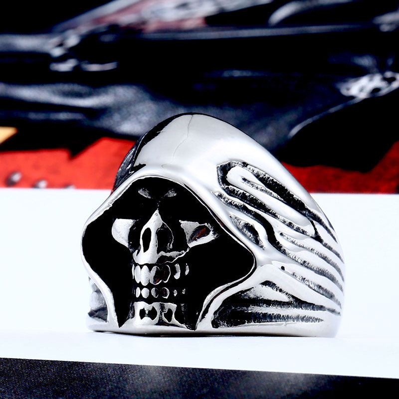 Vintage-Inspired Men's Titanium Steel Reaper Skull Ring - Wholesale Alternative Jewelry