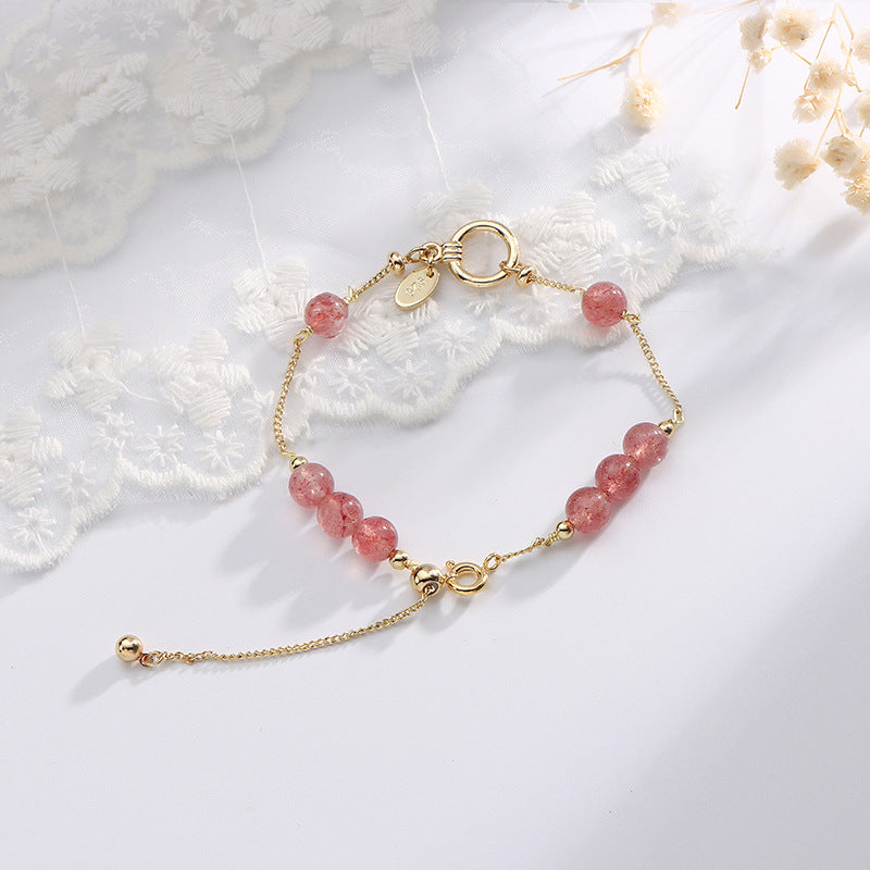 Strawberry Crystal Fortune's Favor Bracelet - Sterling Silver Beaded Jewelry