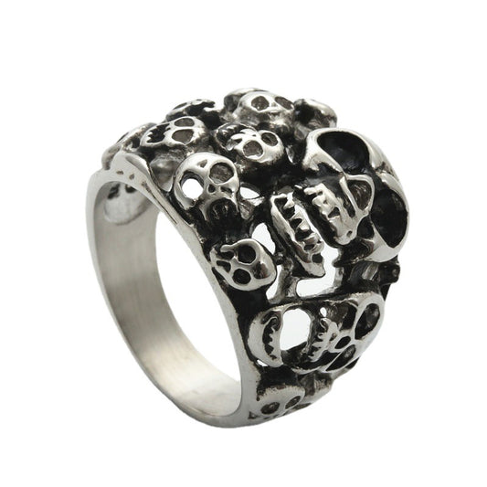 Titanium Steel Retro Skull Ring for Men - Bold Punk Jewelry Direct from Manufacturer