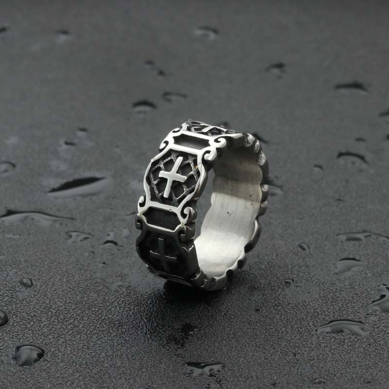 Retro Punk Titanium Steel Cross Ring for Men - Edgy Stainless Steel Accessory