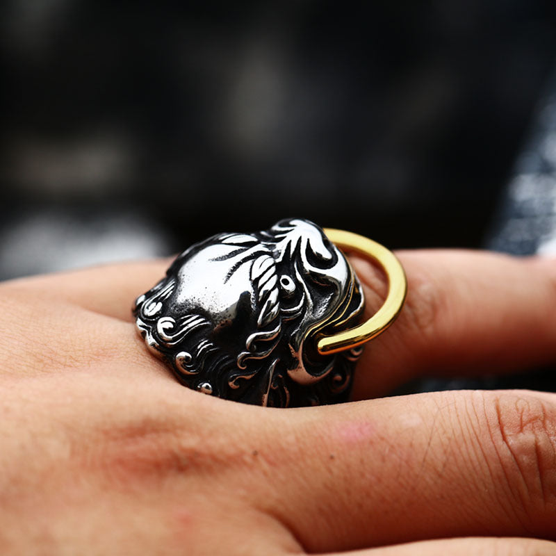 Exaggerated Beast Head Titanium Steel Men's Ring - Retro Hip-Hop Style Wholesale Jewelry