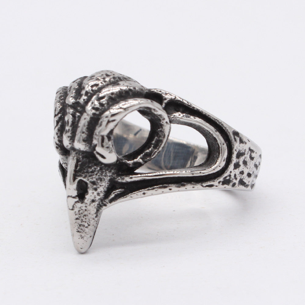 Retro Hollow Bird Head Titanium Steel Ring for Men