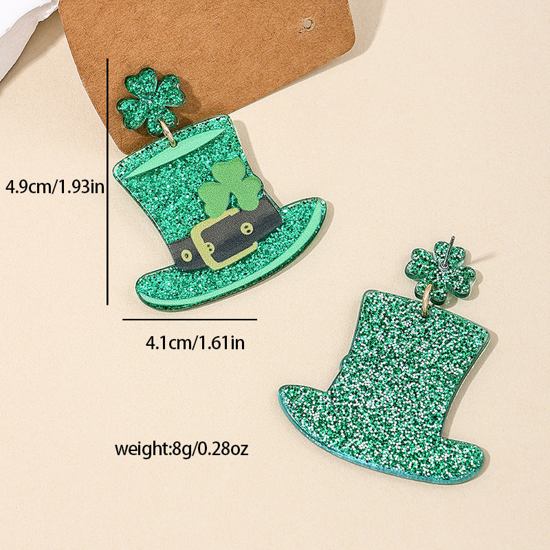 St. Patrick's Festival Customized Fashion Earrings International Chic Oversized Green Hat Shamrock Women's Earrings