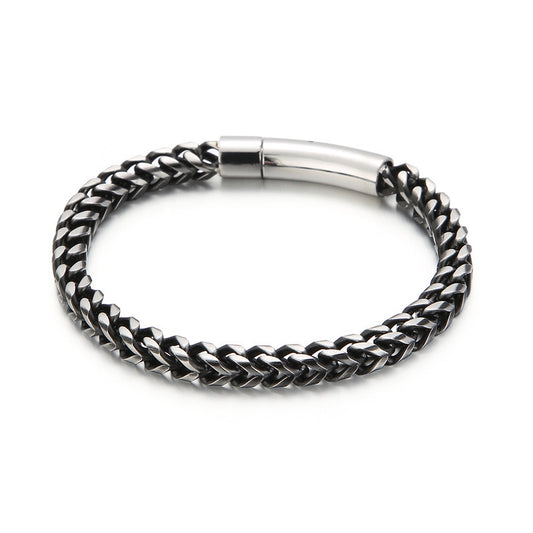 Titanium Steel Men's Bracelet and Necklace Set with Rock Keel Design