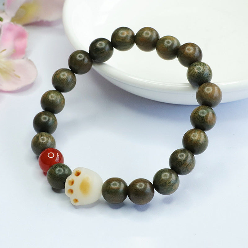 Sandalwood and Bodhi Root Fortune's Favor Bracelet with Red Agate