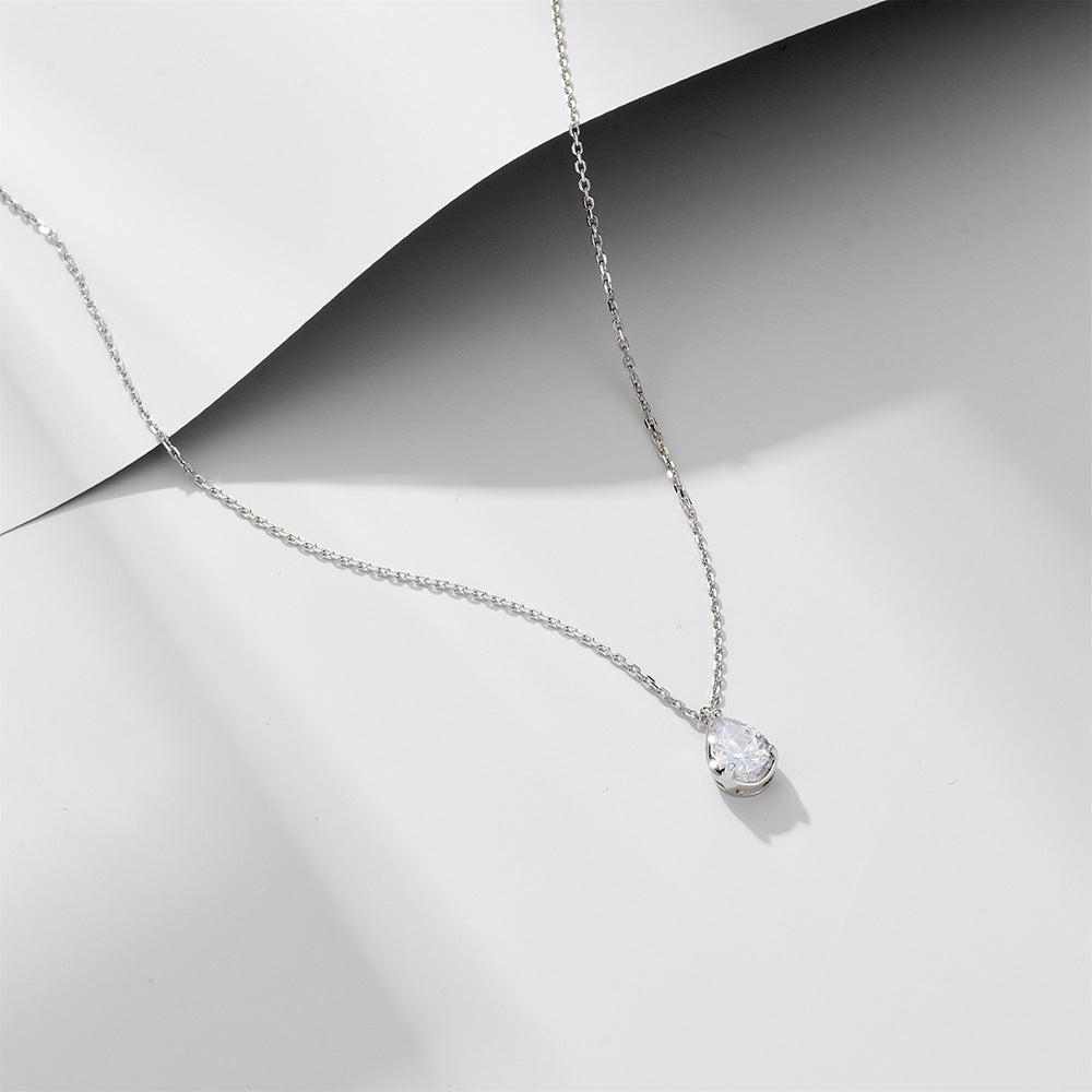 Water Droplet Zircon Pendant Silver Necklace