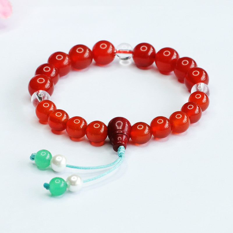 Red Agate and White Crystal National Style Bracelet with Eighteen Seeds