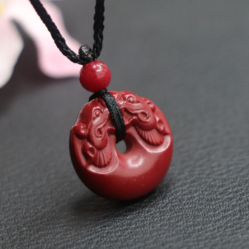 Cinnabar Pendant Purple Gold Sand Double Pixiu Buckle Jewelry