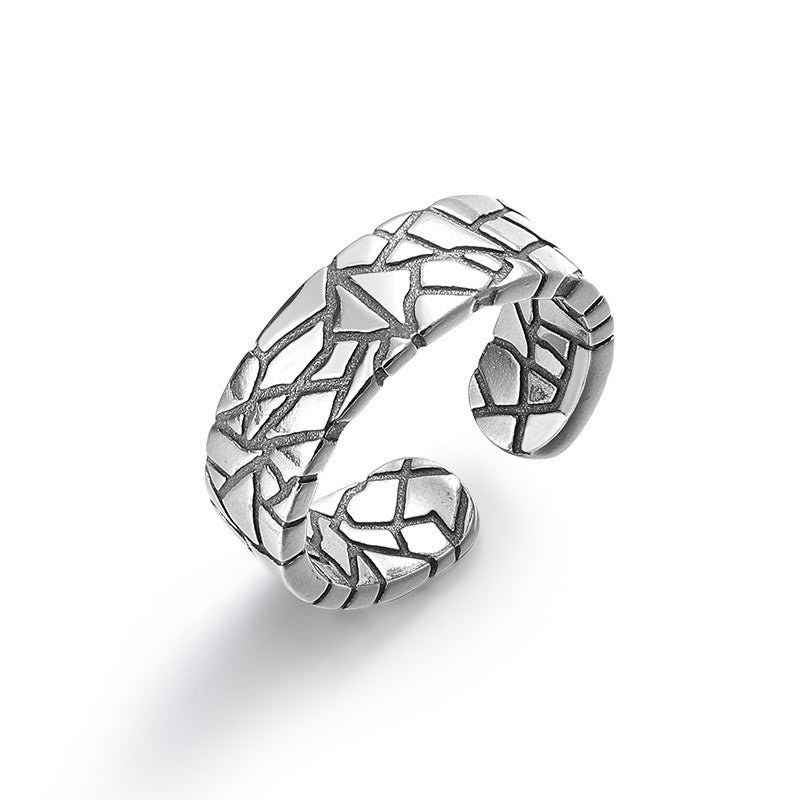 Irregular Crack Pattern Opening Sterling Silver Ring