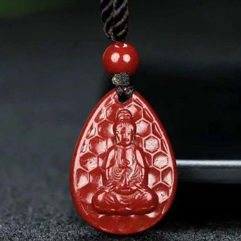 Purple Sand Guanyin and Buddha Sterling Silver Pendant with Cinnabar Stone