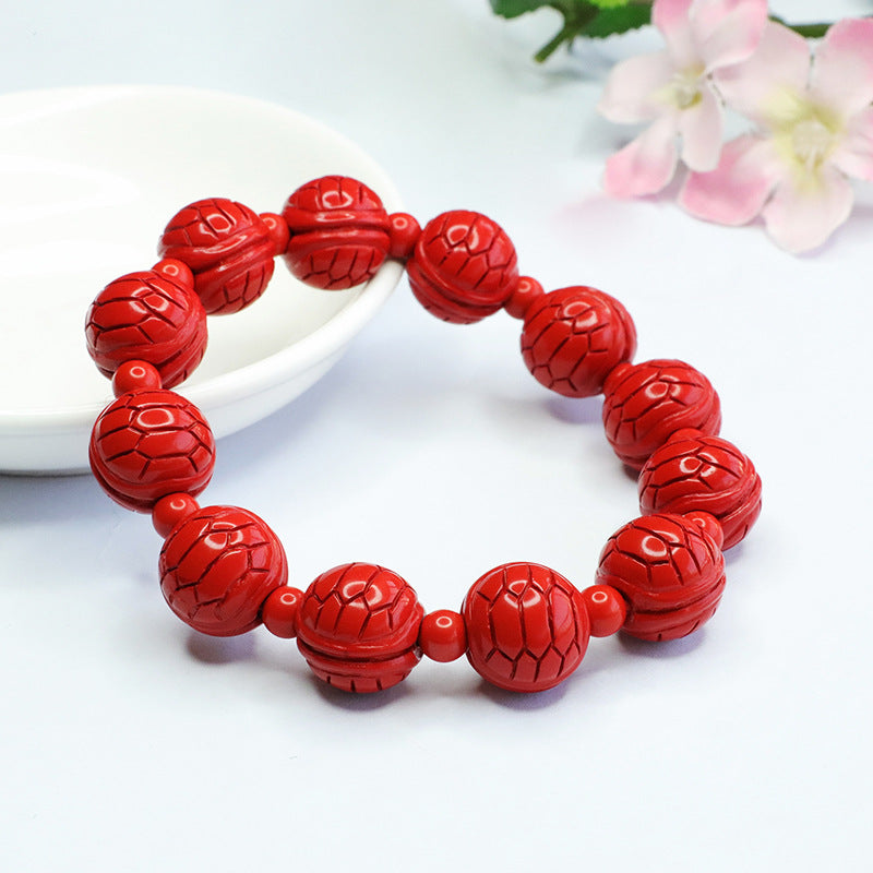 Red Sand Cinnabar Stone Sterling Silver Bracelet