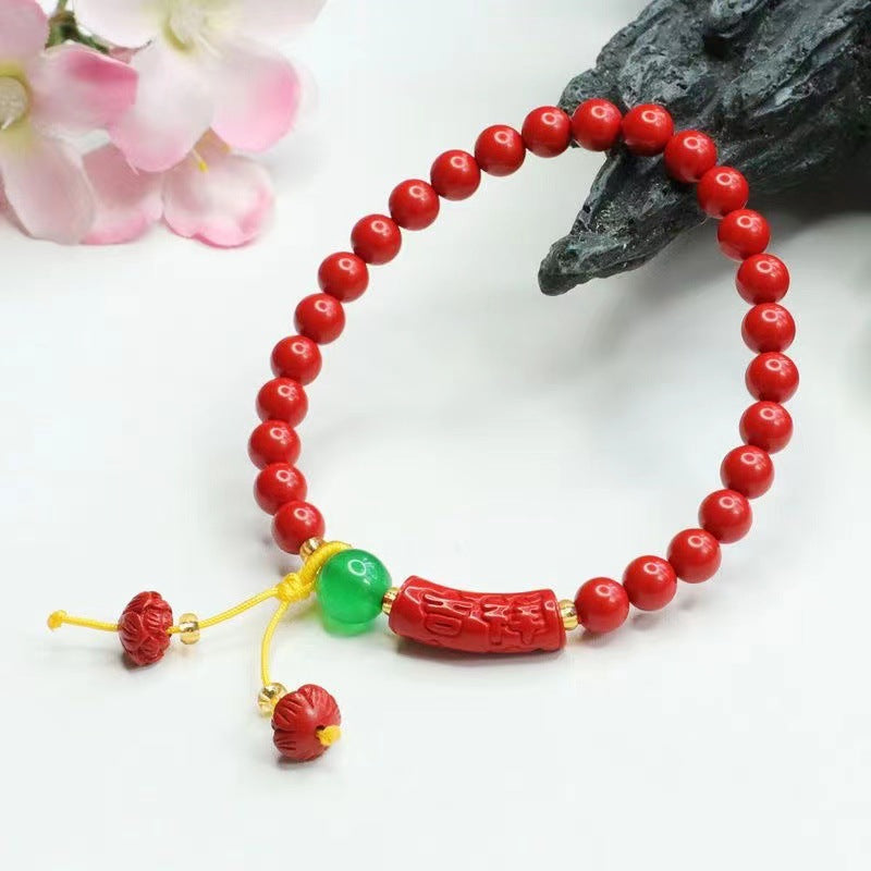 Red Lotus Cinnabar Bracelet with Sterling Silver Beads