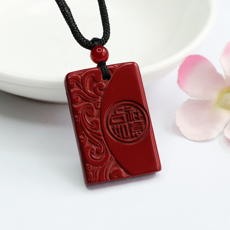 Cinnabar Pendant Purple Gold Sand Rectangle Brand Auspicious Ruyi Jewelry