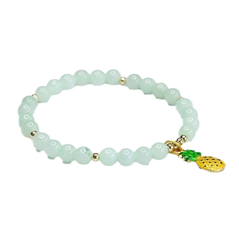 Fortune's Favor Sterling Silver Jade Bracelet with Pineapple Design