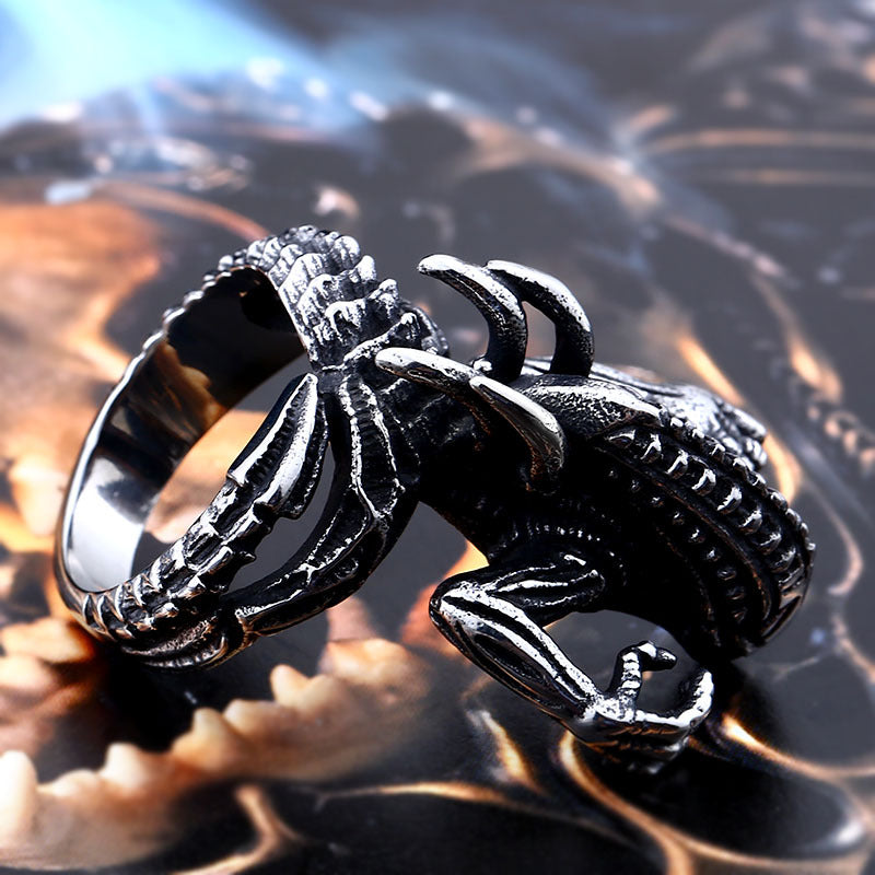 Stainless Steel 3D Animal Ring for Men Retro Titanium Steel Design Sizes 7 13