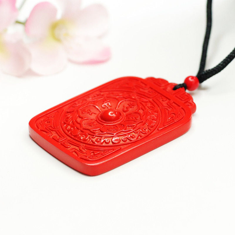 Flower Blossoms Cinnabar Stone Sterling Silver Buddha Pendant