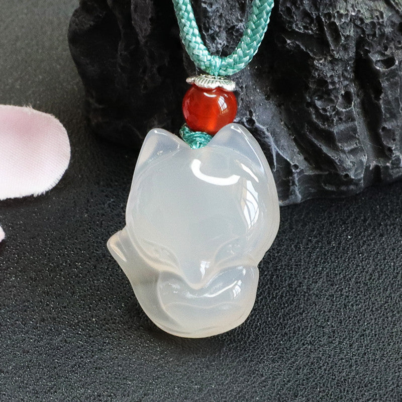 Fox Pendant with Natural White Chalcedony Jewelry