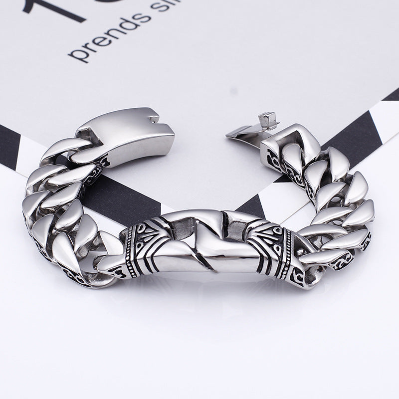 Customizable Retro Punk Men's Bracelet in Titanium Steel with Patterned Portrait Casting - Wholesale Availability