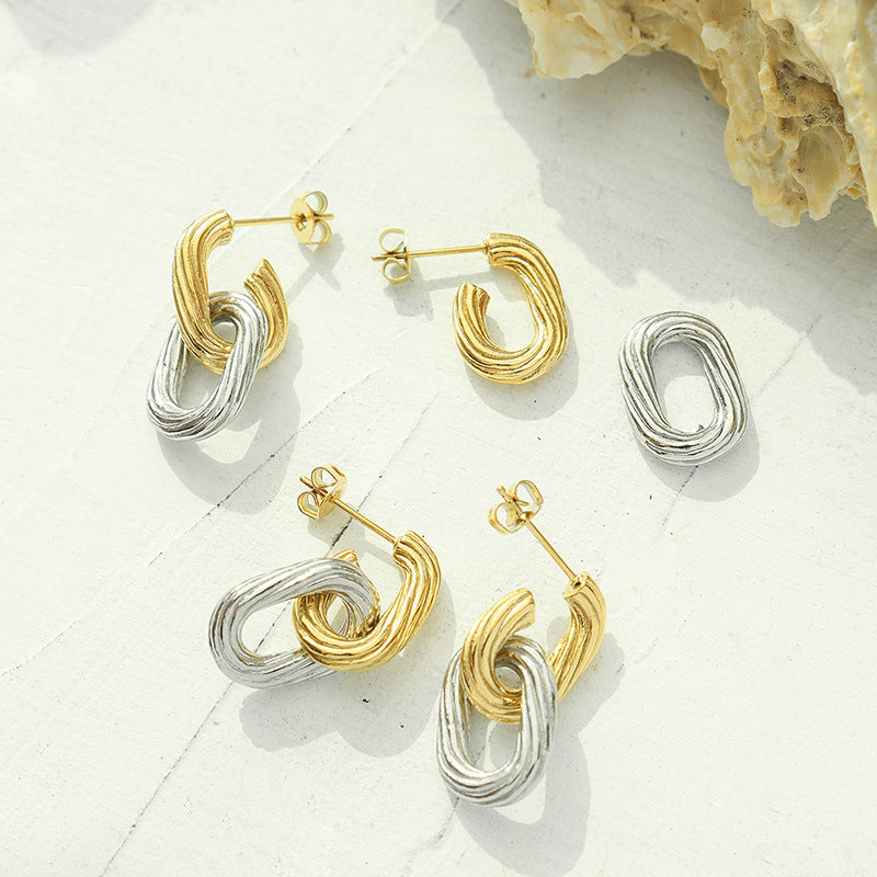 Golden Textured Handcrafted Oval Earrings Set