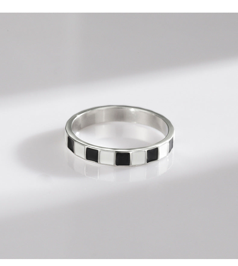 Classic Black and White Plaid Sterling Silver Ring - Everyday Genie Collection