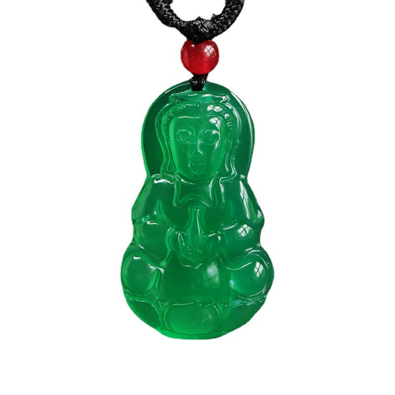 Natural Green Jade Chalcedony Guanyin Pendant Jewelry