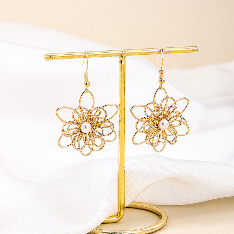 Korean Metal Flower Pearl Earrings - Vienna Verve Collection