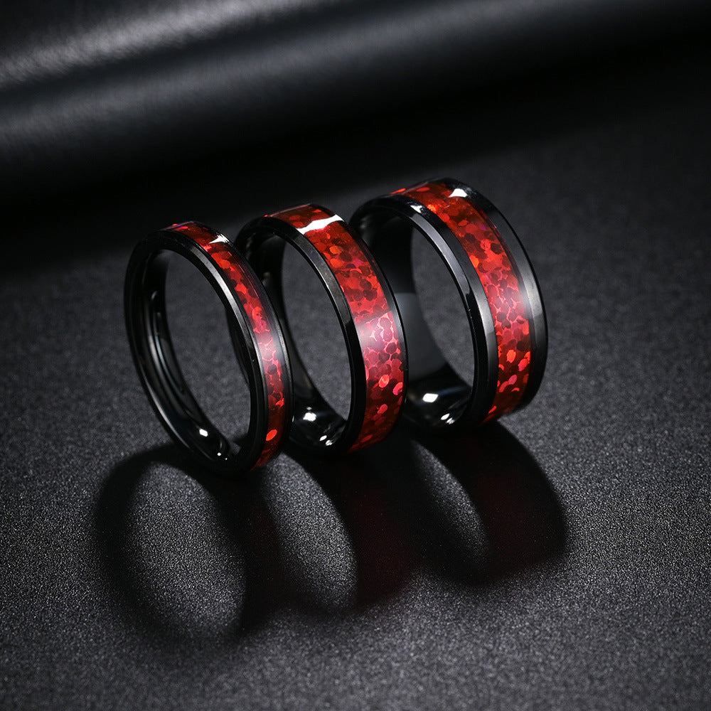 European and American Titanium Red Opal Couple Rings - Vacuum Plated Jewelry for Men and Women