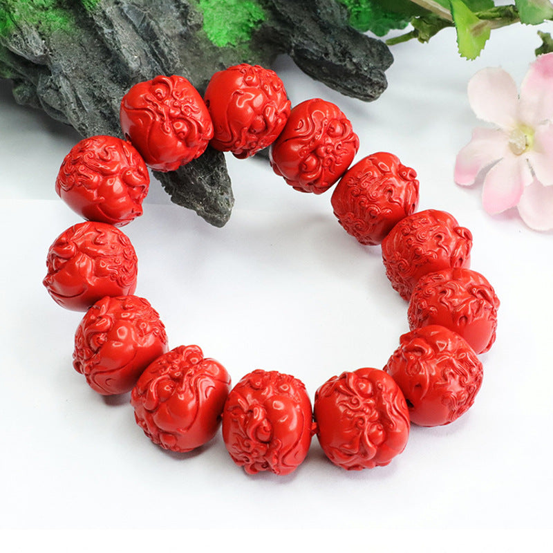 Red Sand Lion Head Sterling Silver Bracelet