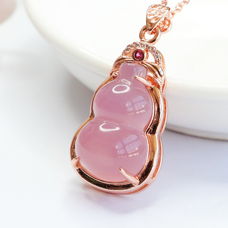 Natural Powder Chalcedony Gourd Rose Gold Pendant Jade Jewelry