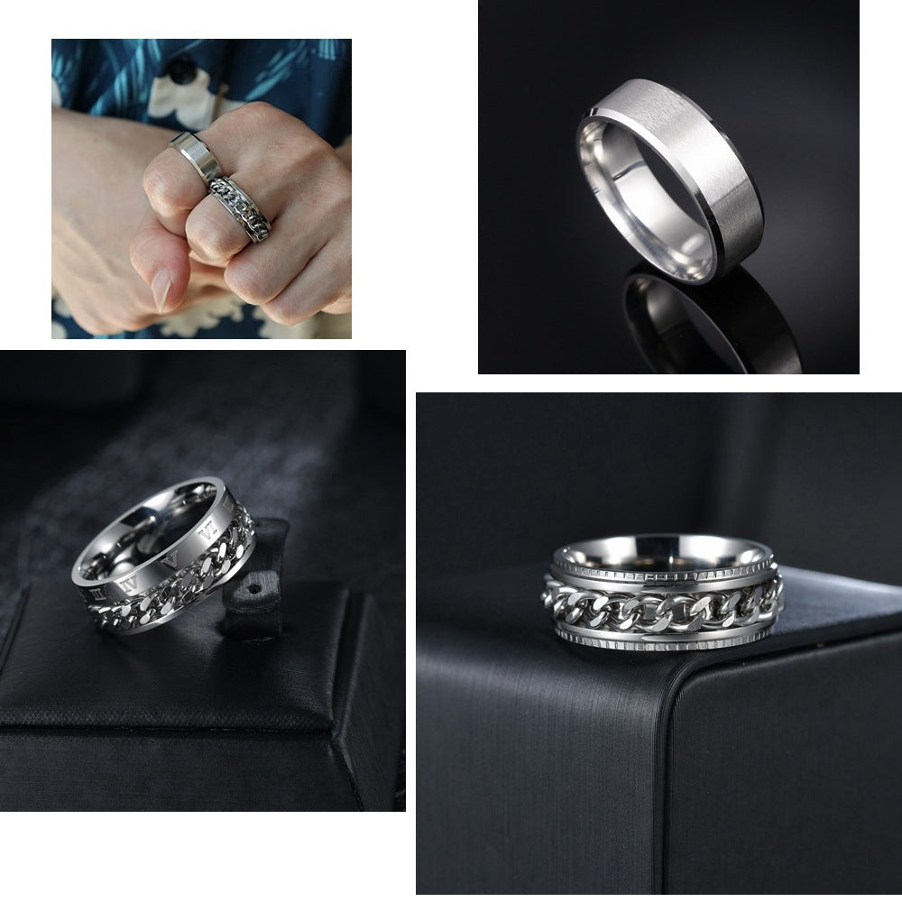 Outdoor Rotating Chain Ring for Men - Titanium Steel Jewelry for Men