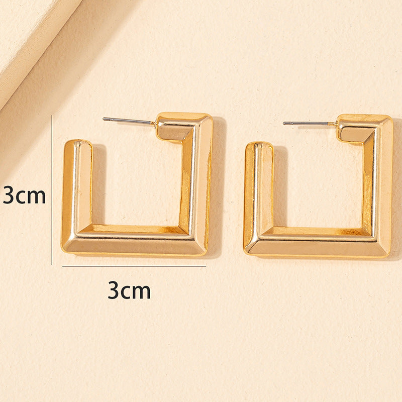 Square Metal Geometric Earrings with Asian Influence and Western Flair