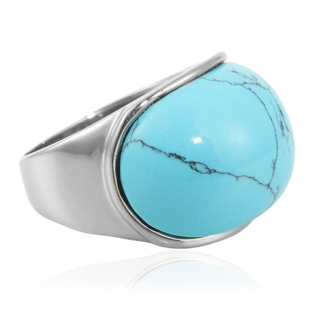 Trendy Multi-Colored Titanium Steel Curved Stone Ring for Women - Retro Jewelry Accessory