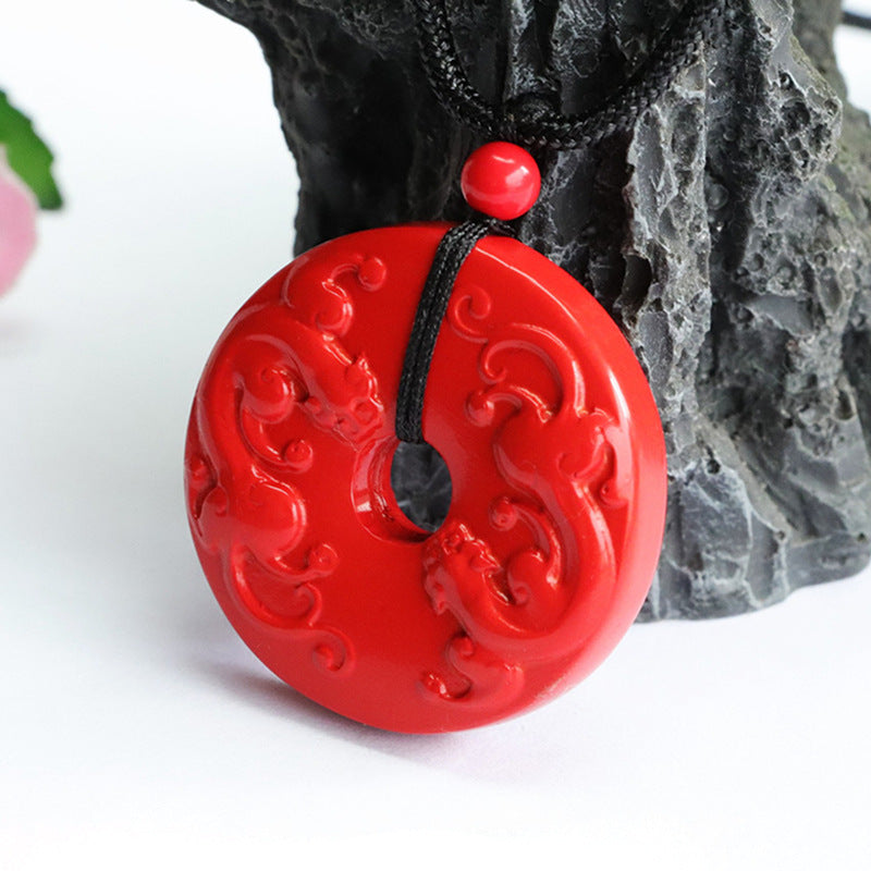 Cinnabar Safety Buckle Pendant Red Sand Carving Pixiu Pendant