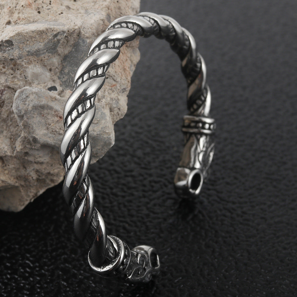 Titanium Steel Dragon Woven Bracelet for Men - Stylish Double Head Design