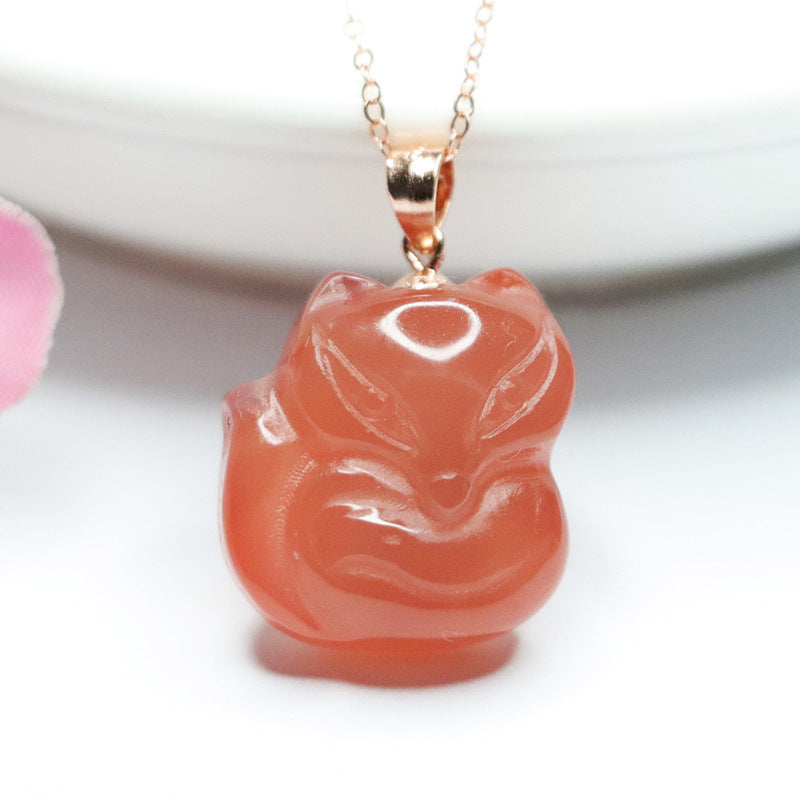 Rose Gold Necklace with Sterling Silver Agate Fox Pendant