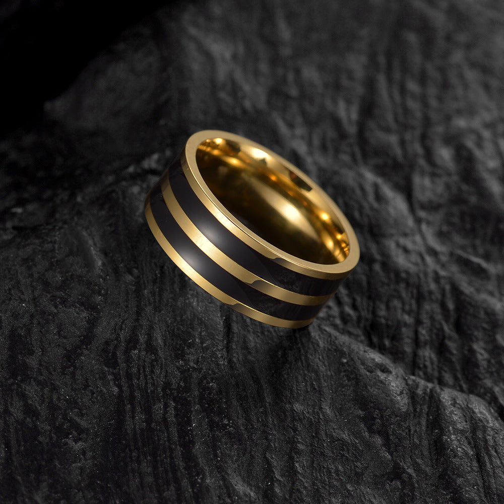 8MM Gold-Plated Titanium Steel Men's Ring - Cross-Border Europe and US Edition