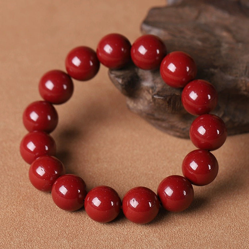 Purple Gold Sand Round Bead Bracelet with Cinnabar Stone