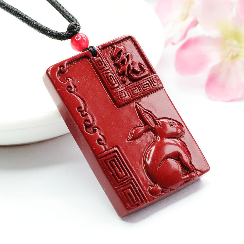 Cinnabar Pendant Purple Gold Sand Rectangle Brand Zodiac Rabbit Jewelry