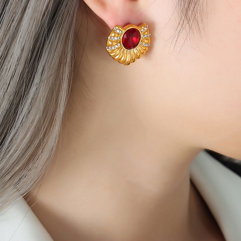 Luxurious Palace Burgundy and Gold Earrings with Vintage French Charm